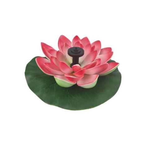 Fontaine solaire artificielle flottante en forme de lotus, écoénergétique et durable, au design écologique et à fixation invisible.