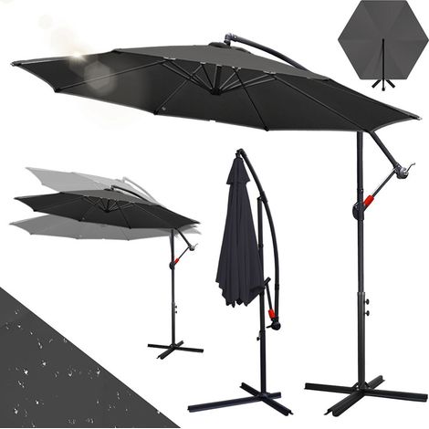 Wolketon Sonnenschirm 3m Grau Gartenschirm mit Kurbel, UV 50+ Sonnenschutz, kippbar & windstabil, inkl. Kreuzfuß, wasserabweisend, Ø 3m für Garten Terrasse Balkon