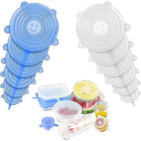 Couvercles extensibles en silicone, couvercles résistants pour bols alimentaires de différentes tailles (bleu + blanc) (1/5)