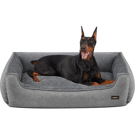 Panier pour Chiens, Lit pour Animaux, Canapé, en Tissu Façon Lin, Bords Rehaussés, Antiglisse, Housse Amovible Lavable, Taille XXL pour Grands Chiens, 120 x 90 x 30 cm, Gris Clair (1/5)