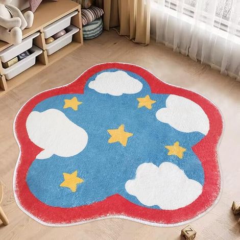 Blumenform runder Teppich waschbarer Teppich für Kinderzimmer, Himmel mit Blumenteppich für Spielzimmer, rutschfester runder Büroteppich weicher Regenbogen-Teppich für Schlafzimmer Leseecke Schlafsaal (1/5)