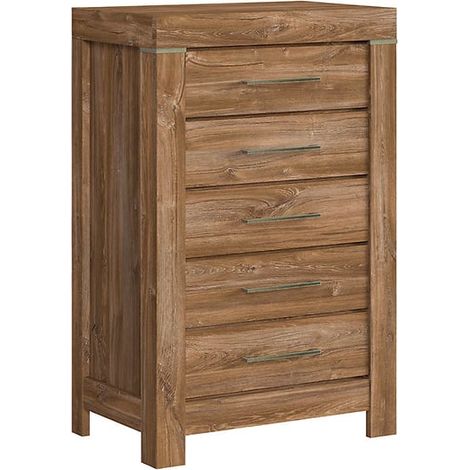 Commode à 5 tiroirs meuble de rangement, coloris Chêne stirling - Longueur 70 x Profondeur 45 x Hauteur 110 cm (1/4)