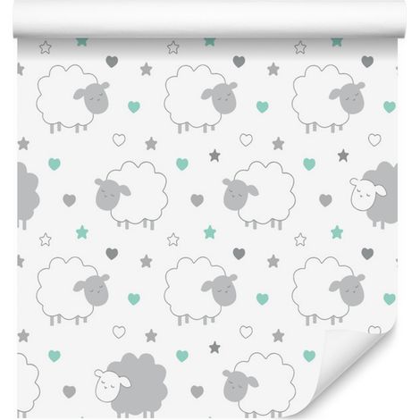 Papier peint à motifs de moutons devant des cœurs pour salon et chambre, 50 x 1000 cm (1/5)