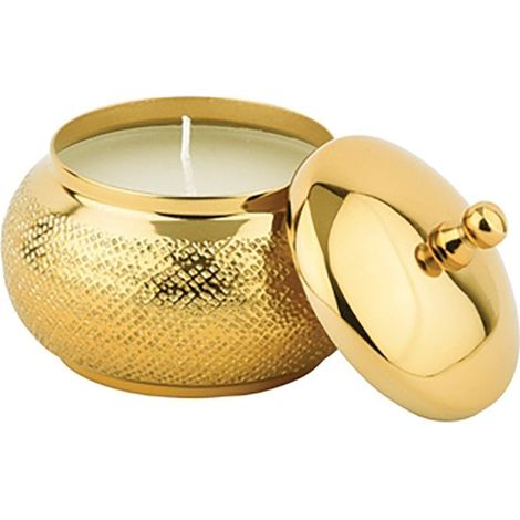 Bougie Parfumée Ronde Dorée Grand Modèle avec Support et Couvercle en Métal 10 x 10 x 10 cm - PANGIVO (1/3)