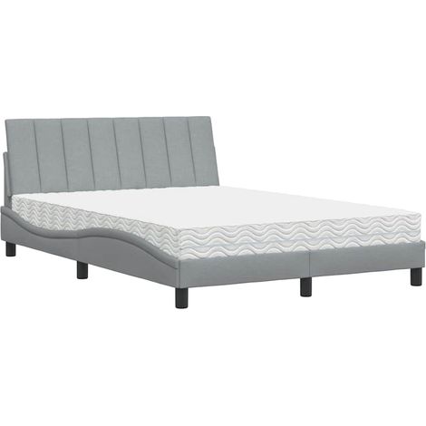 vidaXL Letto con Materasso Hanko Grigio Chiaro 140x200cm Tessuto (1/5)