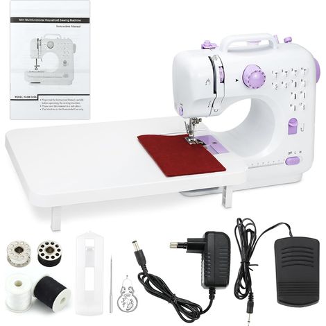 Machine à Coudre électrique Manuelle Pour DéButants Vitesse Réglable  12 ModèLes de Couture Automatiques, 2 Méthodes De Charge Avec étagèRe, PéDale Et équipement De Base (Violet) (1/5)