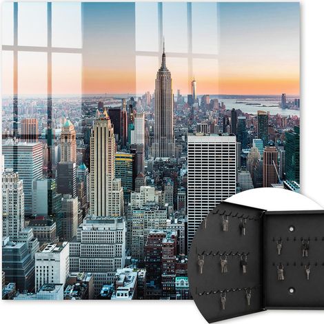 Armoire à clés - (30 cm x 30 cm) - Boîte à clés murale - Coffret de rangement pour clés - Couleur noire - Ouverture vers la gauche - Pour maison et bureau - Panorama de la ville (1/5)