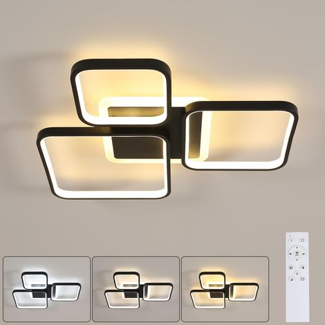 Plafonnier LED Dimmable Moderne, 57cm 45W Noir 3000K-6500K, Carré Luminaire Plafonnier Intérieur avec télécommande, Lampe de Plafond LED pour Chambre à Coucher, Salon (1/5)
