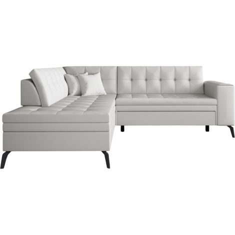 Canapé d'angle convertible simili cuir LARRY - Pieds acier noir-Blanc-angle gauche (1/5)