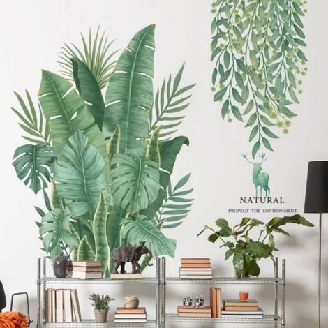 DIY Sticker mural plantes tropical - Sticker mural amovible feuille de tortue-feuille de palmier pour le salon 8480cm (1/4)