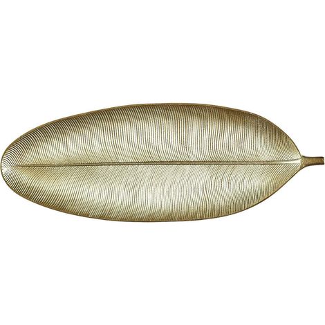 Vassoio decorativo a forma di foglia, 59 cm, color oro, realizzato in MDF a forma di foglia. (1/2)