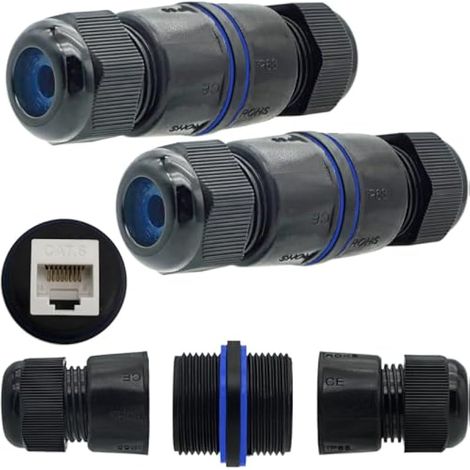 Coupleur RJ45 Étanche, 2 Pièces Connecteur étanche RJ45 pour CAT.6E/CAT.6/CAT.5E/CAT.5, coupleur Ethernet femelle à femelle (1/5)