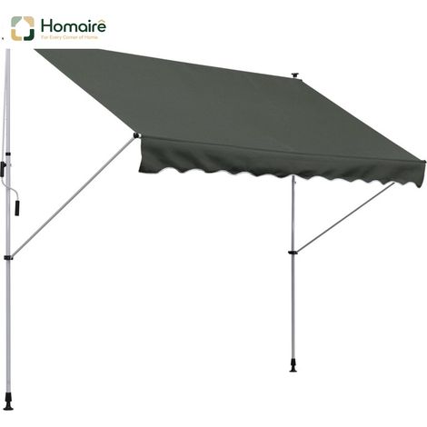 HOMAIRE Markise freistehend 300x150cm avec Handkurbel, windfest en Aluminium, couleur Grise