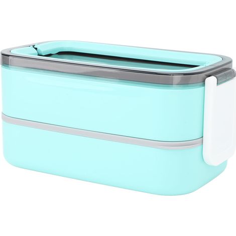 Boîte à bento 2 compartiments 1400 ml, isotherme en acier inoxydable, compartiments étanches, idéale pour le bureau (vert). (1/5)