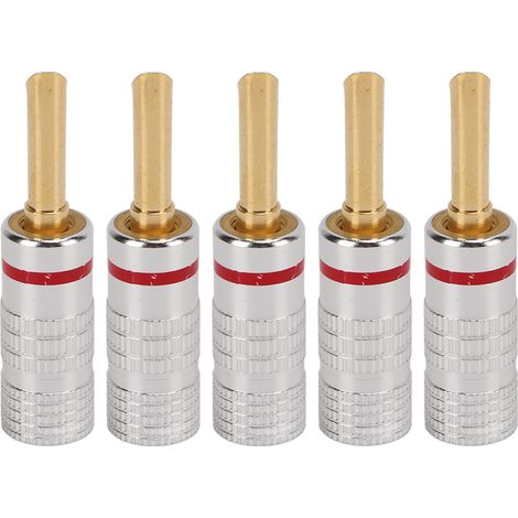 Fiche banane 4mm doré 24K sans soudure J.10054 – Lot de 5 connecteurs crantés pour enceintes, câbles de haut-parleur et home cinéma. (1/5)