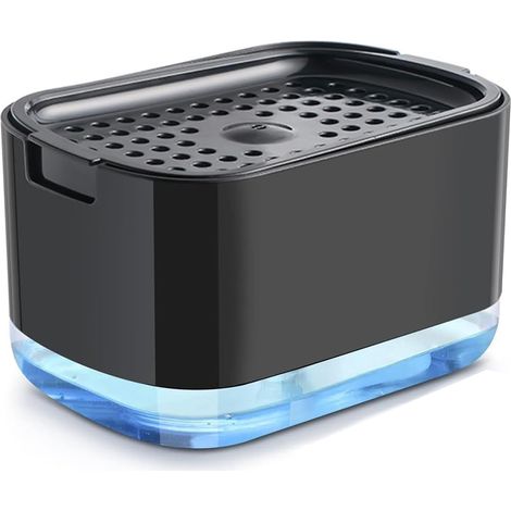 Distributeur de Liquide Vaisselle de Cuisine, Distributeur de Savon 2 en 1, Distributeur de Savon à Pompe avec Porte-éponge, Distributeur de détergent Rechargeable (Noir) (1/5)