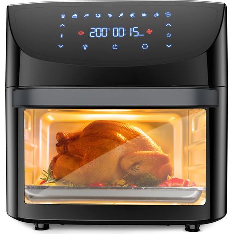 Friteuse à air 18L grand capacité – Four sans huile numérique 1800W avec écran tactile – Rôtissoire intégrée, 10 modes, circulation 360°, accessoires sans BPA, nettoyage facile – Noir (1/5)
