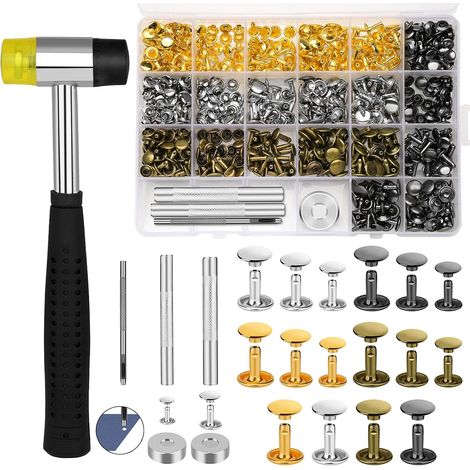 240 ensembles de rivets pour cuir, 3 tailles, rivets tubulaires à double calotte, 4 couleurs, avec marteau en caoutchouc et kit d'outils de fixation (4 pièces) pour la fabrication