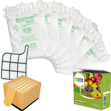 Sacchetti folletto vk 135-136 6 pz + granuli profumati fiori di campo+ filtri compatibili (1/2)