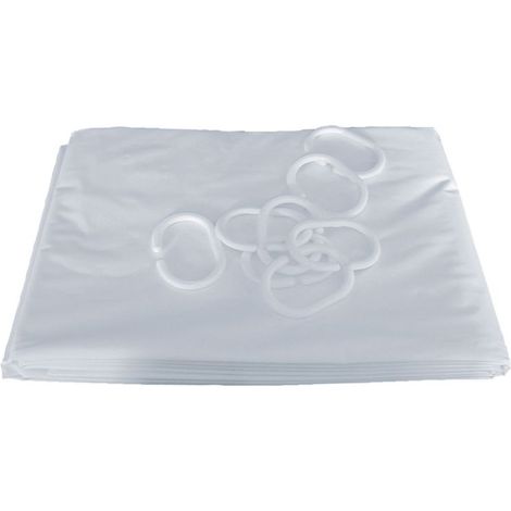 rideau de douche - 200 x 120 cm - 8 anneaux plastique - blanc - pellet 804122 (1/2)