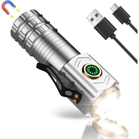 Linterna portátil - Linterna LED recargable - Linterna - Linterna magnética - Plateada (1/5)