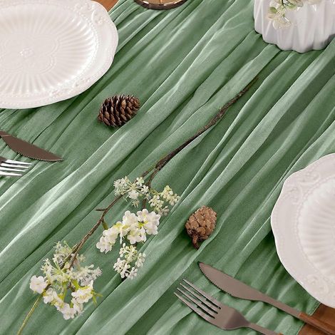 Chemin de table vert sauge pour la Saint-Patrick, nappe en mousseline de 3 m (10 pi), style rustique (1/4)