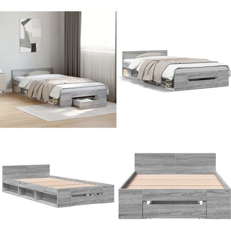 Bettgestell mit Schublade Grau Sonoma 100x200 cm Holzwerkstoff - Bettesrahmen - Holzbettfundament - Doppelbett - Boxspringbett - Grau - Home & Living (1/5)