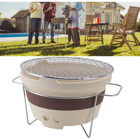 Poêle à Bois de Camping Charbon Clay Électrique Cuisson Barbecue [Poêle] + [Clay Charcoal Stove] + [Coarse Ceramic] + [Multifunctional Portable Outdoor BBQ Grill Indoor Home Use Tea Boiling Picnic Cam (1/4)