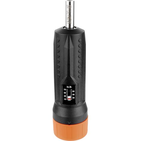 Mophorn 1/4" Drehmomentschraubendreher-Satz. Drehmomenteinstellbereich von 10 - 70 in-lbs in Schritten von 1 in-lb. Wird mit 12 Schrauberbits