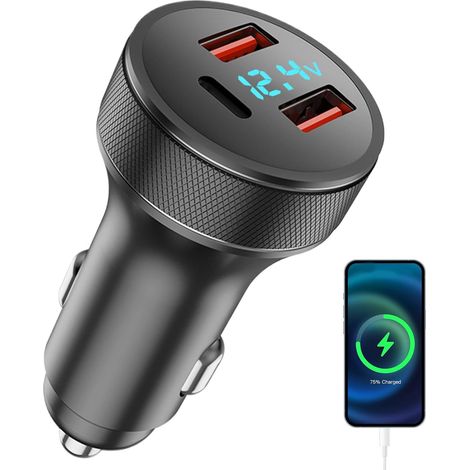 Chargeur de téléphone pour voiture à charge rapide, chargeur de voiture rétractable Adaptateur de chargeur de voiture sûr, chargeur de voiture au design compact pour téléphones portables et (1/5)