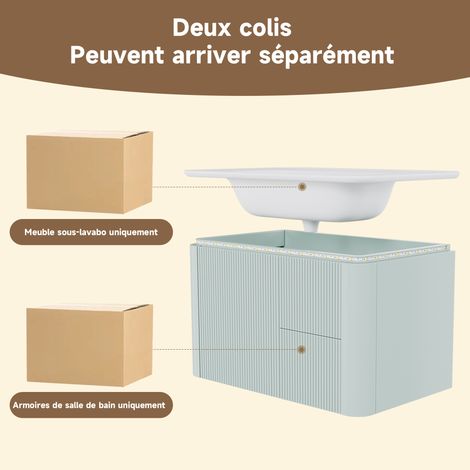 Meuble sous-vasque mural vert en MDF avec vasque en céramique, LED automatique et tiroirs silencieux pour salle de bains (1/5)