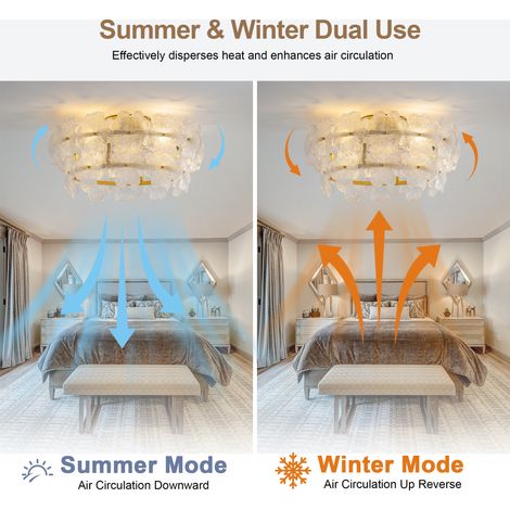 Ventilateur de plafond 19 pouces avec abat-jour en cristal, pales en ABS, moteur DC silencieux et économe, 6 vitesses, marche avant/arrière, télécommande et application. (1/5)
