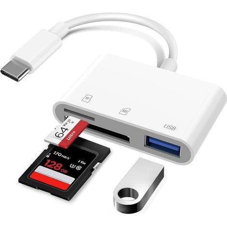 Lecteur de carte SD Loydia USB C vers carte SD pour iPhone 15/iPad/Mac/ordinateur portable, adaptateur de carte mémoire 3 en 1 de type C avec port USB (1/5)