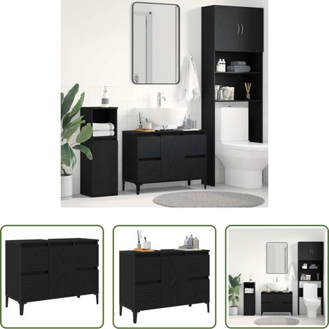 vidaXL Holz Schrank -  Waschbeckenschrank mit Tür Schwarz Eichen-Optik 80 x 33 x 60 cm (1/5)