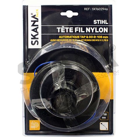 Cabeza de hilo de nylon con enrollamiento automático con 2 hilos adaptable para desbrozadoras Stihl hasta 2007. Montaje en hexágono de 19