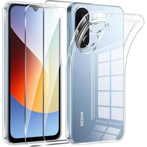 Coque pour Xiaomi Redmi A7 Pro/Poco C81 / C81 Pro avec 2 Protection Écran Verre Trempé,Ultra Transparente Silicone en Gel TPU Souple pour Redmi A7 Pro Couqe,Antichoc Anti-Jaune Etui Bumper (1/5)