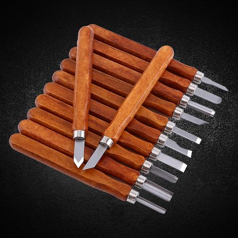 Set mit 12 SK2 Holzschnitzmessern mit Griffen in Rosenholzoptik, schlichte Verpackung (1/5)