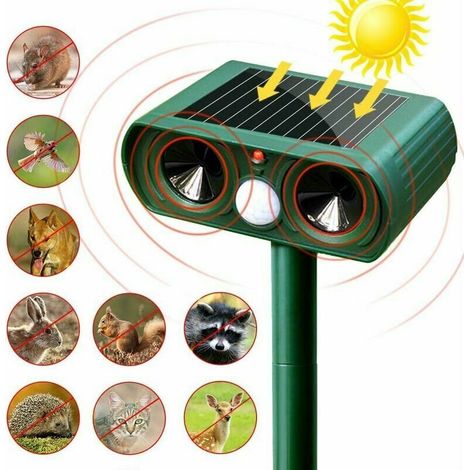 Repelente ultrasónico solar para gatos, repelente para gatos de exterior, sensibilidad y frecuencia ajustables, repelente ultrasónico para gatos para repeler plagas, protector de jardín