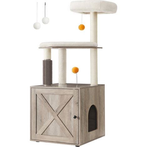 Tiragraffi con lettiera moderna torre gioco 2 in 1 cuccia per gatti da 134 cm con lettiera tiragraffi trespolo tappetino lavabile grigio 120003812