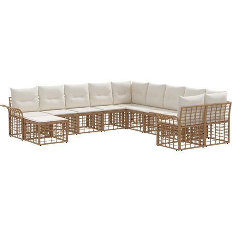 Set di divani da esterno 11 pcs Naturale e Bianco Crema vidaXL
