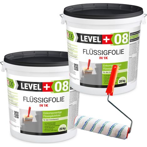 LEVEL+ Flüssigfolie 40kg Dichtfolie Bad + Farbroller L+08 (1/5)