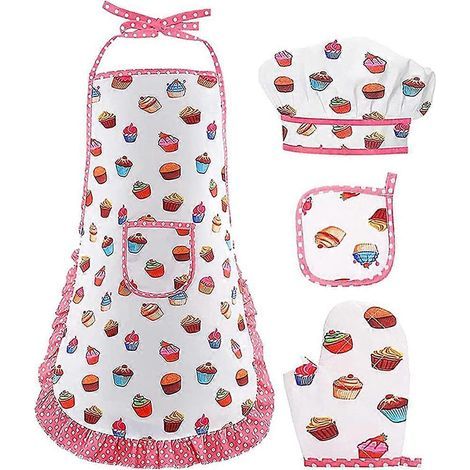 Tablier de cuisine pour enfant, tablier de chef pour enfant, tablier de cuisine pour enfant-51X40CM-White (1/4)