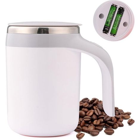 Taza térmica para café de 380 ml – Agitación automática, acero inoxidable de doble pared, blanca (1/5)