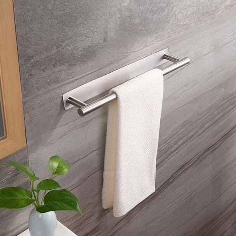 Porte-serviettes sans perçage - Porte-serviettes en acier inoxydable SUS304 avec anneau adhésif pour serviettes pour cuisine et salle de bain - Base carrée 400 mm (1/4)