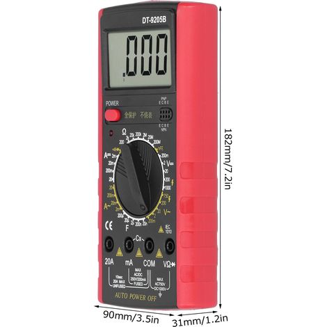 DT9205B Hochpräzises digitales Multimeter mit Anti-Burst-Digitalanzeige, Summerfunktion, Spannungs- und Strommessung (Rot und Schwarz) (1/5)