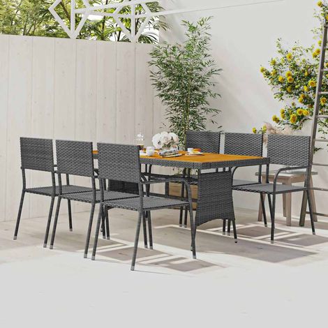 7 Piece Outdoor Dining Set Poly Rattan Grey vidaXL (1/5)
