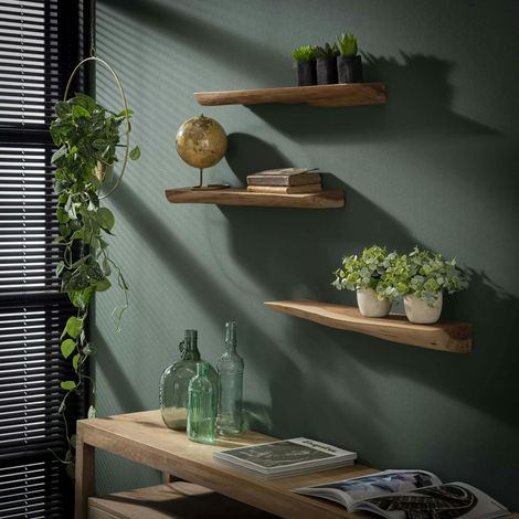 Pier Import – Étagère murale en bois massif d'acacia – Lot de 3 pièces – Dimensions 60x13x4 cm – Charge max 15 kg par étagère – Finition vernis mat (1/5)