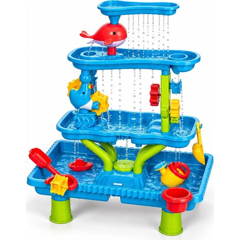 Relaxdays Wasserspieltisch 4 Etagen, viel Zubehör, HxBxT: 82x58x58 cm, Matschküche für Wasser & Sand, Kunststoff, bunt (1/5)
