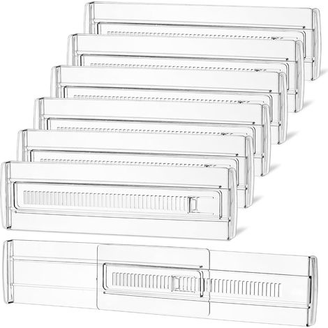 JSSEVN - Set of 6 Drawer Dividers, 28-50cm Adjustable Plastic Kitchen Drawer Dividers, Drawer Bar for Utensils/Clothes/Makeup (1/5)