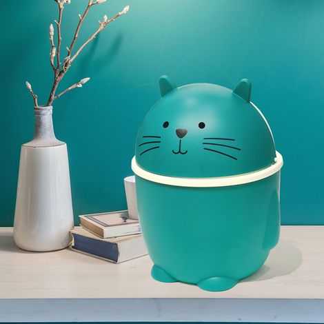 Poubelle de bureau avec couvercle en plastique, mignonne et multifonctionnelle, pour la maison, le bureau ou le comptoir, verte (1/5)